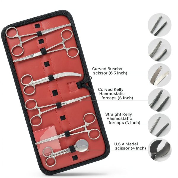 Veterinary Umbilical Cord Scissor Kit DEXSUR 7‑Piece Steel Set-1